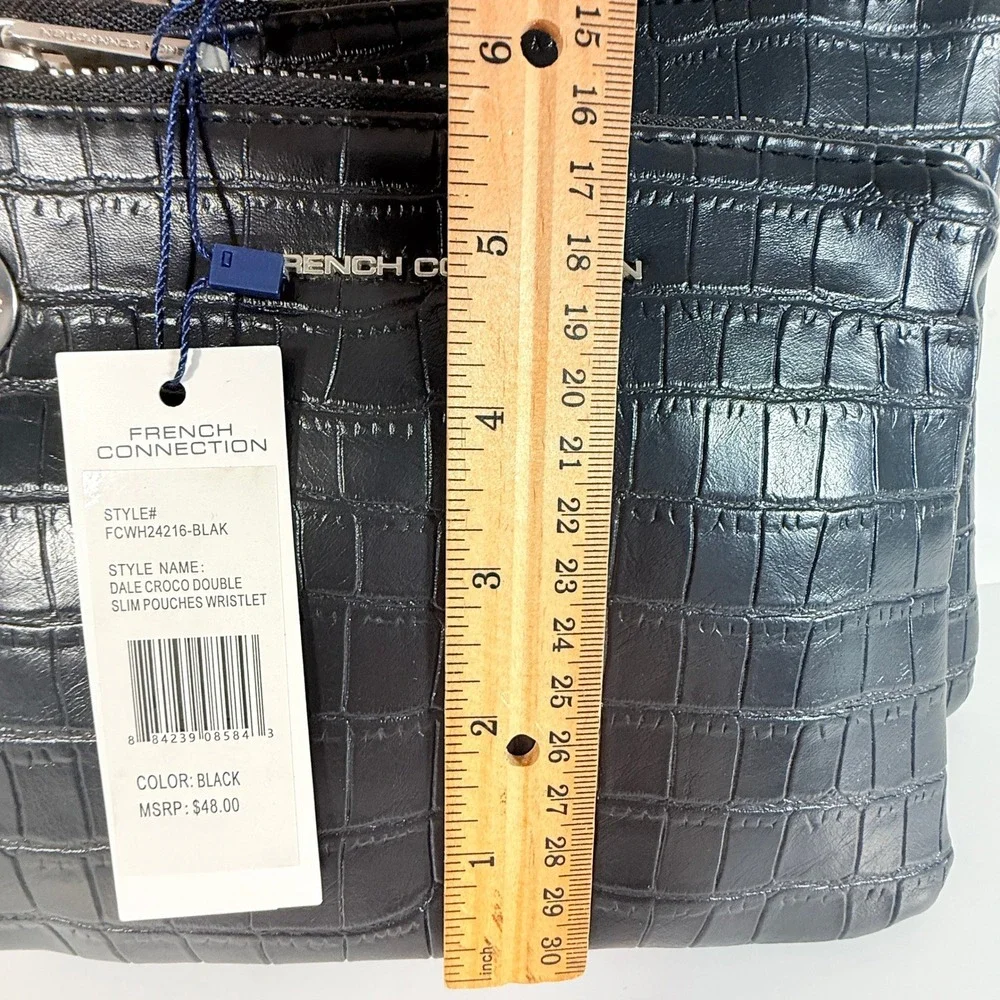 Black Wristlet Double Crocodile Pattern French Connection travel festival y2k 90